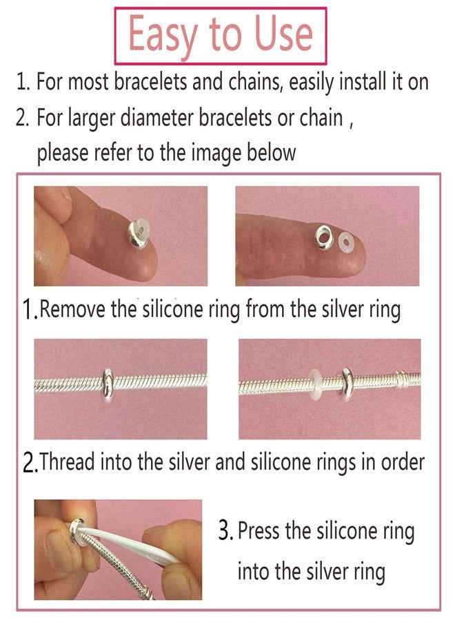 LAMOONY Clip Stopper Charms Sterling Silver Rondelle Spacer Bead Charm Stopper Charm for Pandora Charm Bracelets (Silver (6 pcs)) - Image 3